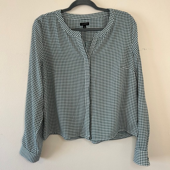 Talbots Tops - Talbots Womens Green White Houndstooth Hidden Button Office Blouse Large